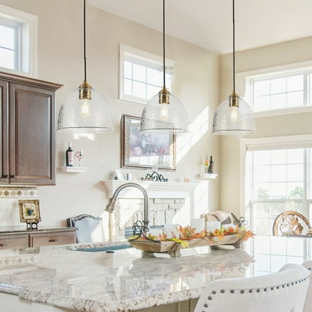 

Coria 10 In Modern Farmhouse Dome Glass Pendant Lights with Bowl Hammered Art Shade - Brass/Clear - D10.6 x H 10