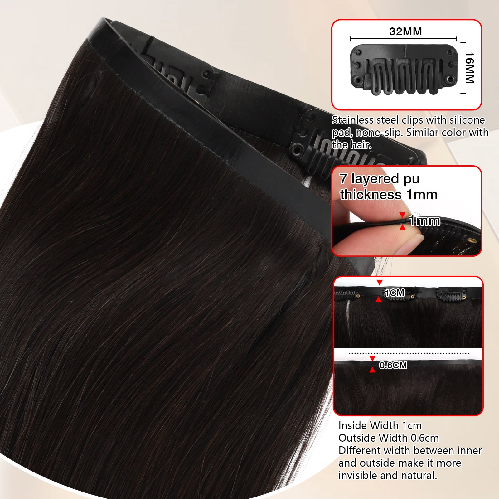 PU Clip In Hair Extensions 1B# 240g 22inch