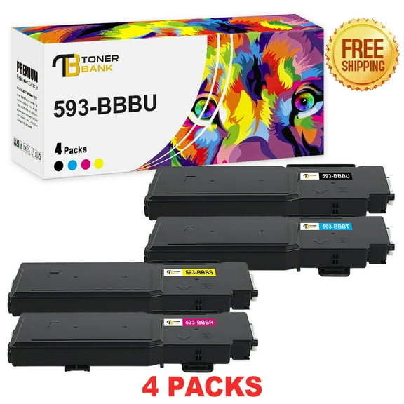 Toner Bank Compatible Toner Replacement for Dell 593-BBBU 593-BBBT 593-BBBS 593-BBBR Color Laser Printer Ink C2660dn C2665dnf Black, Cyan, Magenta, Yellow 4-Pack