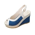 thumbnail image 2 of Hurxie Womens Wedge Sandals Peep Toe Espadrilles Platform Ankle Strap Slingback Comfort Summer Dressy Shoes Blue 38, 2 of 7