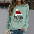thumbnail image 2 of Fiaer Merry Christmas Sweatshirts for Women Santa Hat Plus Size Pullover Baggy Long Sleeve Trendy Crew Neck Tops Light Green XXL, 2 of 4