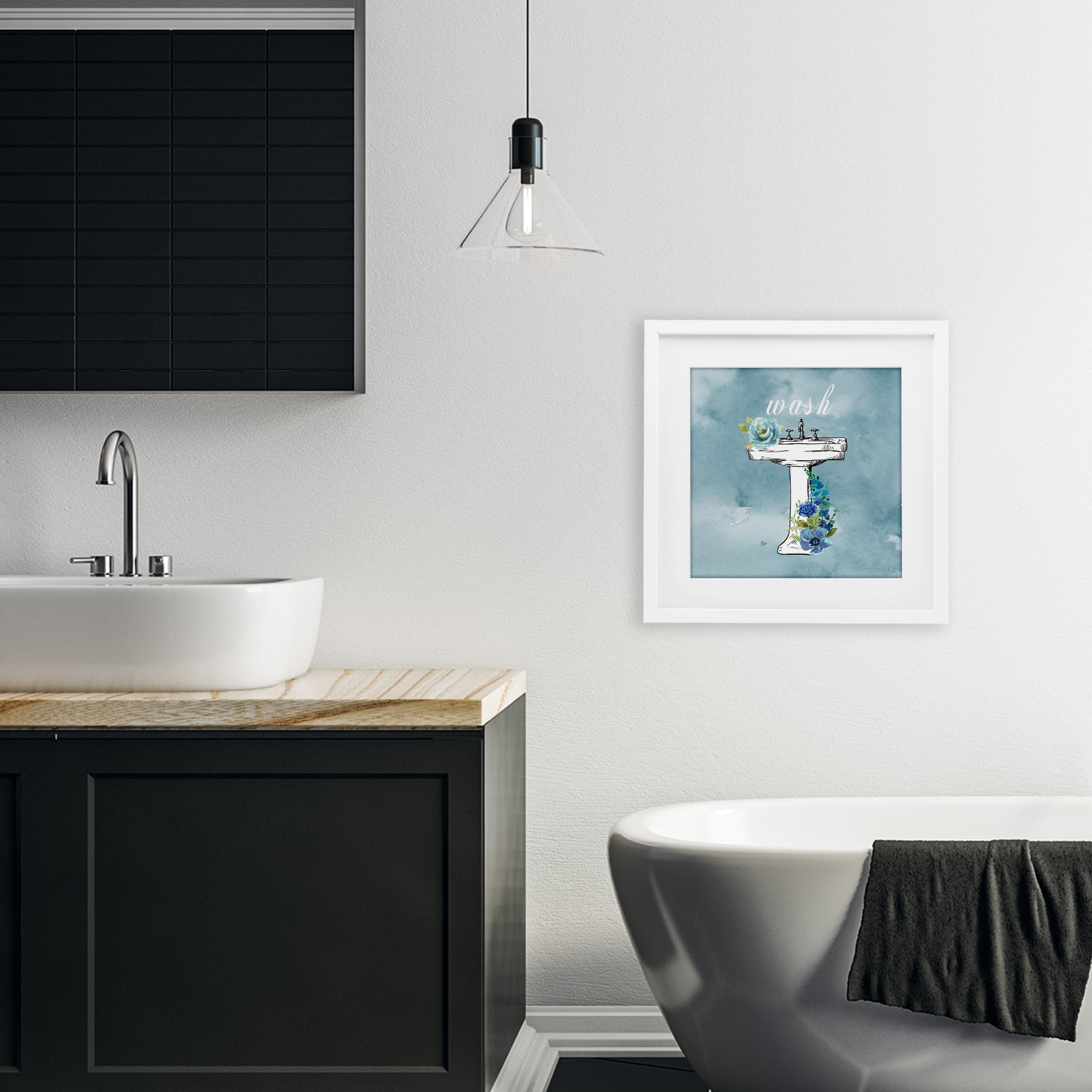 Stupell Industries Floral Bathroom Rules Wash White Framed Print Under Glass, design by Nan
