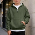 thumbnail image 5 of Nwiuh Boys Quarter Zip Hoodies - Waffle Knit Kids Long Sleeve Hooded Sweatshirts Teens Pullover Tops Clothes (Army Green, 7-8 Years), 5 of 8