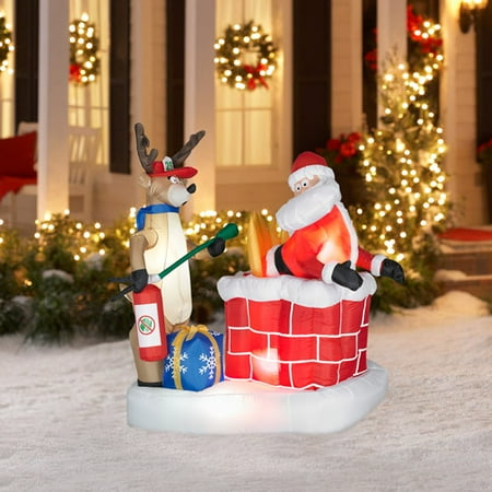 5 Tall Animated Airblown Christmas Inflatable Santa On Fire