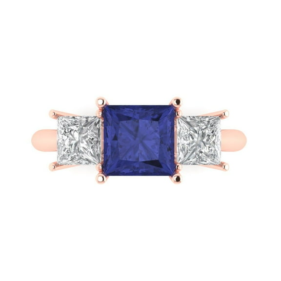 Three-Stone Engagement Ring for Women - 2.5ct Simulated Tanzanite in 14K Rose Gold Promise Ring