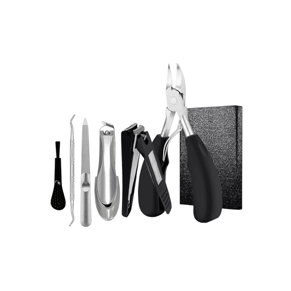 Alicate Para Uñas Corta Antisalpicaduras Pedicure Y Manicure 10 Pz Plata con Negro Malubero Alicate Para Uñas