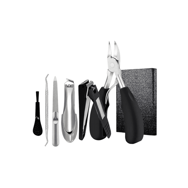 Alicate Para Uñas Corta Antisalpicaduras Pedicure Y Manicure 10 Pz Plata con Negro Malubero Alicate Para Uñas