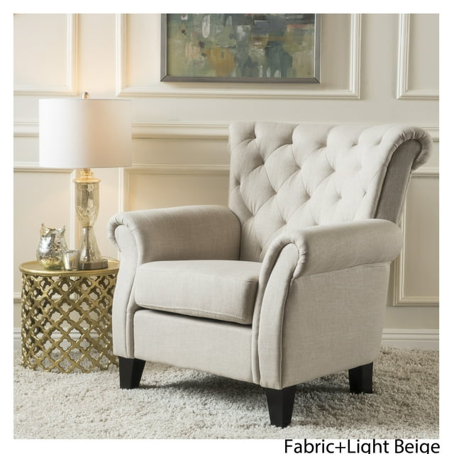 Chaise Club en Tissu Beige Clair Touffeté Templeton