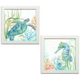 thumbnail image 2 of Gango Home Decor Tropical Seahorse & Turtle Coastal Wall Art; Two Blue 12x12in Art Prints in White Frames, 2 of 6