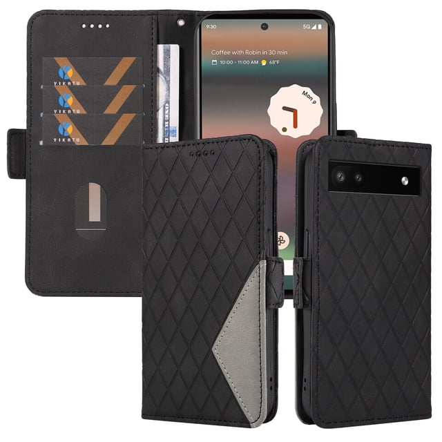 Compatible with Google Pixel 6A PU Leather Wallet Case with Card Holder Magnetic Closure Cover
