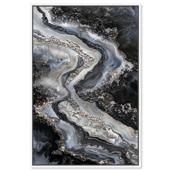 Ethereal Bloom 3 Canvas Black Paint Abstract by Art Remedy, White Frame, 30" x 45"
