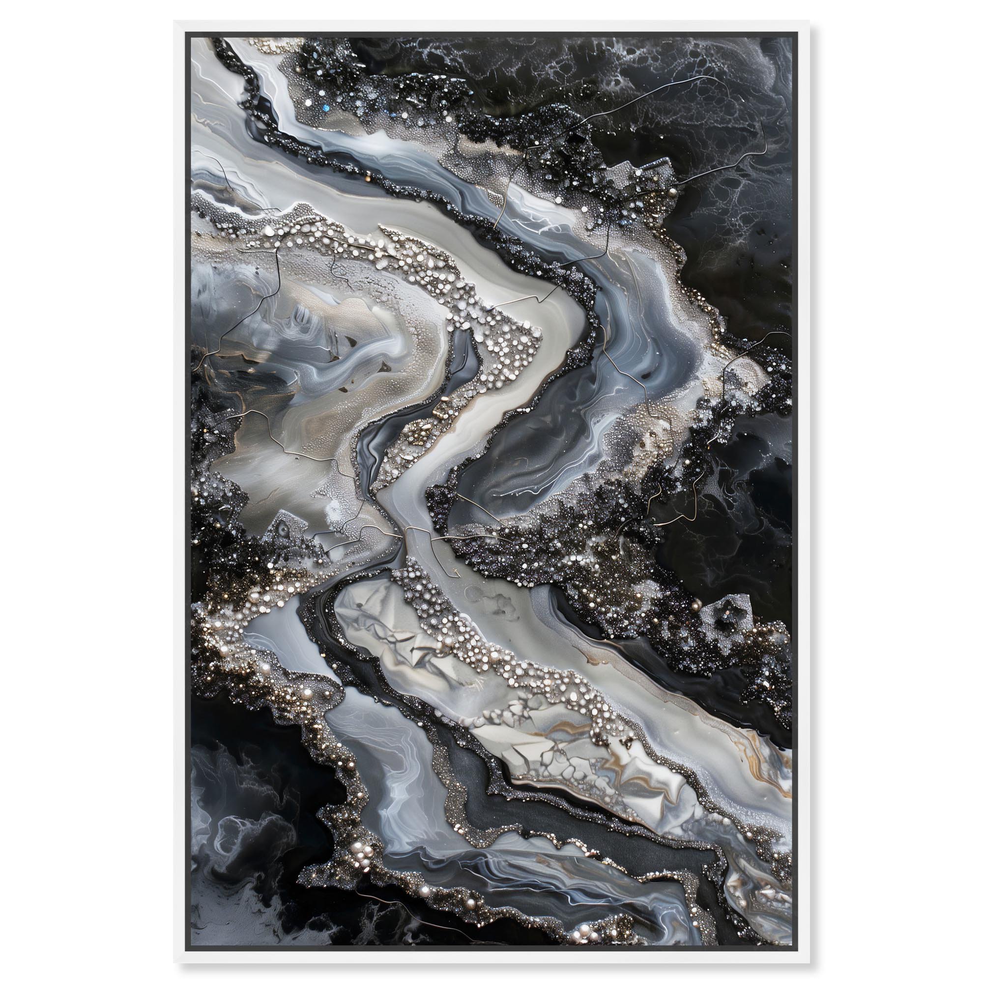 Ethereal Bloom 3 Canvas Black Paint Abstract by Art Remedy White Frame 30 x 45