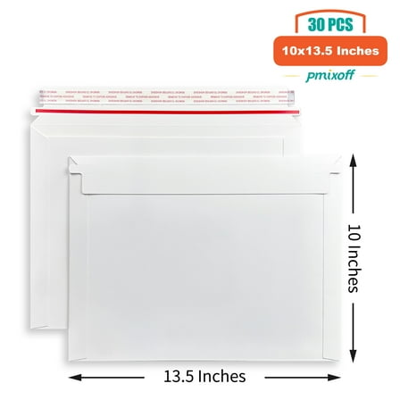 Pmixoff 30 Pack kraft white Rigid Mailers 10 x 13.5 inches, Self Seal Stay Flat Bulk Cardboard Kraft No Bend Mailers Peel and Seal for Document Photos Pictures Papers Files CD