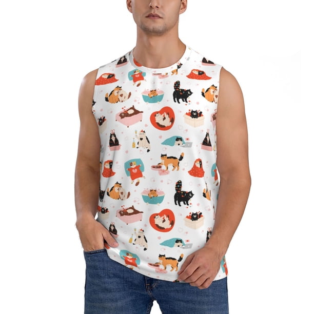 Balery funny cats celebrating Valentine's Day Camisetas sin mangas para hombre, absorbe la humedad y protege contra el mal olor.-Medium