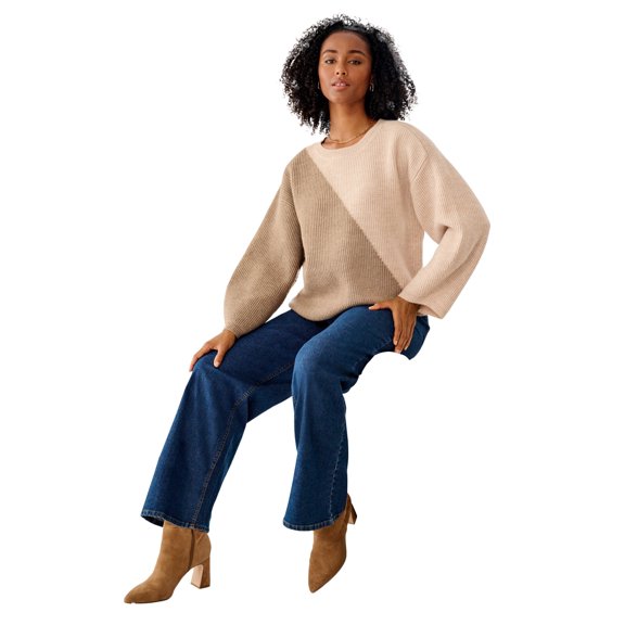 Ellos Plus Size Colorblock Pullover Sweater