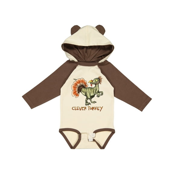 Inktastic Clever Turkey Thanksgiving Dinosaur Boys or Girls Long Sleeve Baby Bodysuit