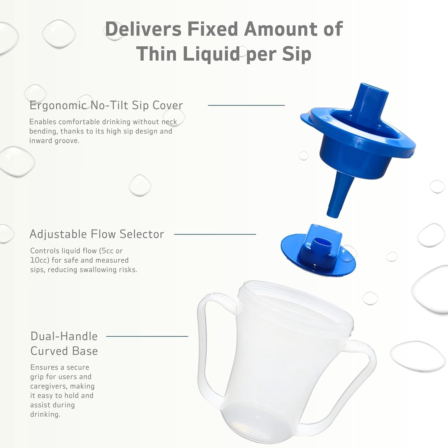 ABCISI Dysphagia Cup for Adults, 250ml Adult Sippy Cup Slow Flow Cup,Anti-Choking Cup with Lids Straws Dual Handles, Regulating Drinking Cup for Swallowing Difficulties, Spill-Proof for Elderly, Blue