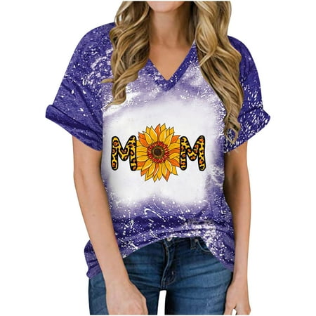 

kakina CMSX 3/4 Sleeve Shirts for Women Plus Size Loose Fit Short Sleeve V Neck Printed Loose Tops T-shirt Blouses Plus Size Clearance Sale Purple XXL