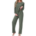 thumbnail image 2 of INSPIRE CHIC Womens Ribbed Knit Pajamas Sets 2 Piece Long Sleeve Top and Pants Sleepwear Pjs Loungewear Outfits 2XL Olive Green, 2 of 5
