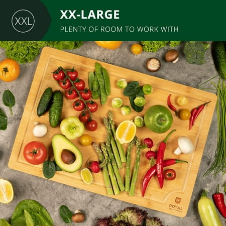 XXL Bamboo Cutting Board for Kitchen with Juice Groove - Wooden Chopping Board for Meat, Vegetables, Fruit and Cheese | Charcuterie Serving Tray, (XXL, 20 x 14)