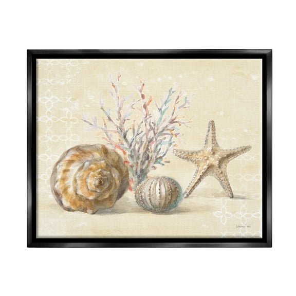 Stupell Industries Sunrise Beach Seashells Animals & Insects Painting Black Floater Framed Art Print Wall Art, 21 x 17