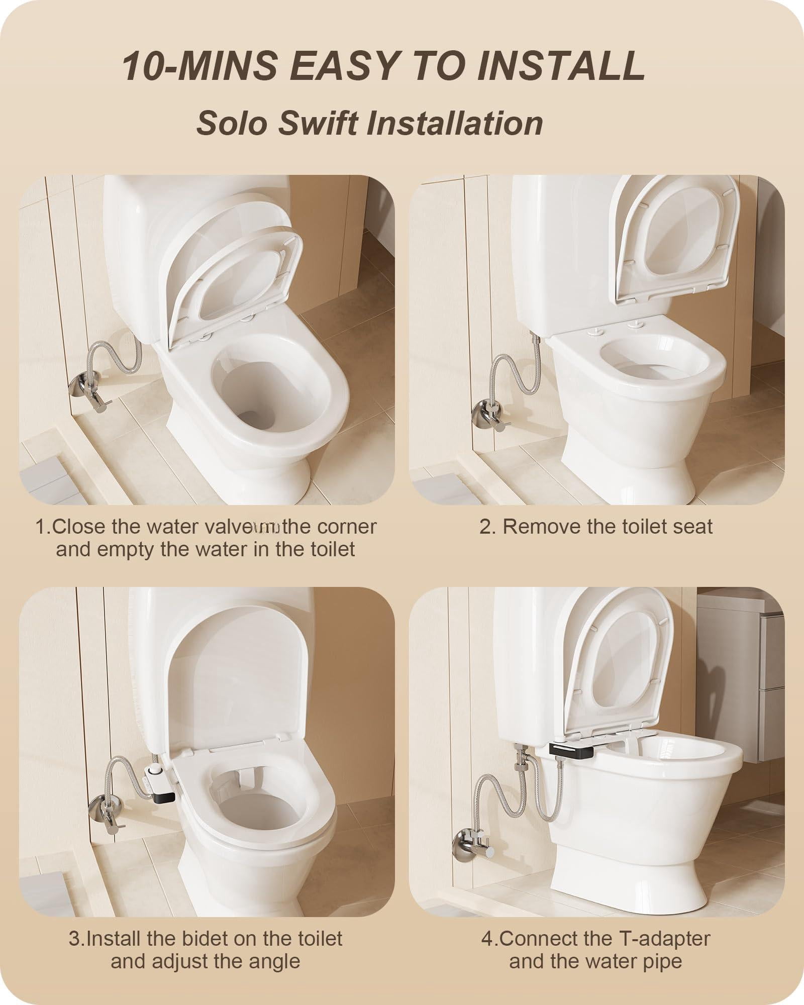 Ultra-slim Bidet Attachment For Toilet Dual Nozzles Feminine & Rear Wash Seat Non Electric Self Cleaning Adjustable Water  (kb001)