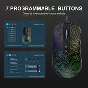 G706 Wired Gaming Mouse, Adjustable 12800 DPI, Lightweight, 7 Programmable Buttons, Software Supports, RGB Backlit Computer Mouse for Laptop PC Mac Windows, Black Topographic