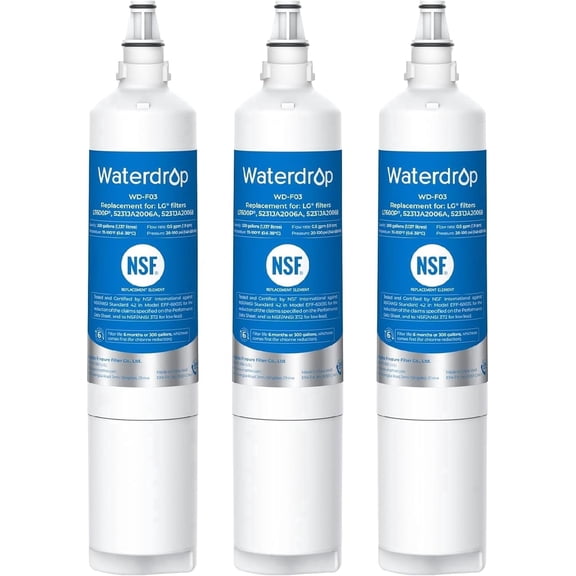 Waterdrop F03 Refrigerator Water Filter Replacement for LG® LT600P® , fml-2, KENMORECLEAR® 46-9990, KENMORE® 9990, 5231JA2006B, RWF1000A, LFX25960ST, LSC27931ST, 3 Filters