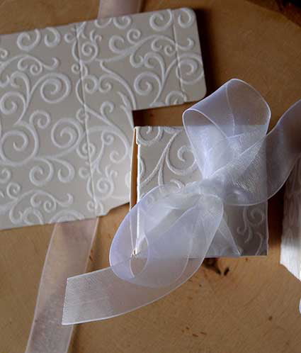 White 24 Pack Flocked Swirl Favor Boxes with Ribbon 