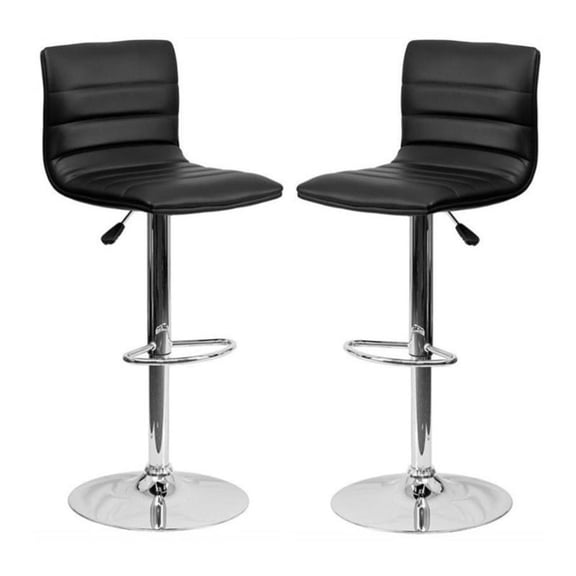 Home Square 25" to 33" Striped Bar Stool in Black with Chrome Base - Set of 2