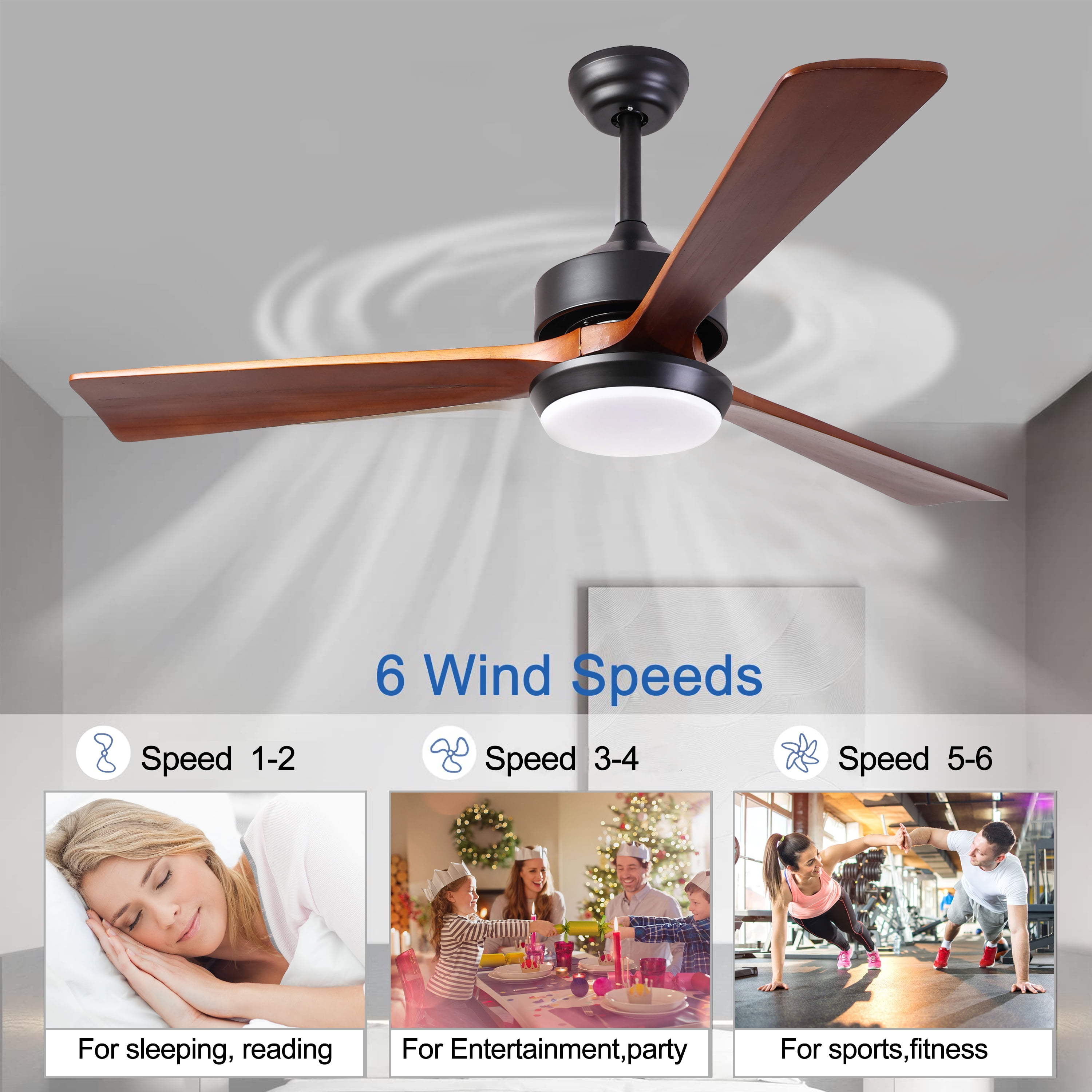 52 inch Indoor and Outdoor Downrod Solid Wood Ceiling Fan