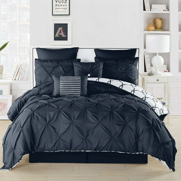 Esy Reversible 8 Piece King Comforter Set in Navy