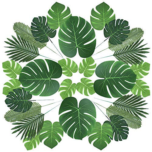 60Pcs 6 Kinds Artificial Palm Leaves Tropical Hawaiian Foliage Luau Party Decor 