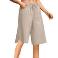 thumbnail image 3 of QATAINLAV Womens Bermuda Shorts Knee Length Wide Leg Linen Beach Shorts Summer Casual Drawstring Elastic Waist Short Pants with Pockets Khaki XL Sale of The Day, 3 of 7