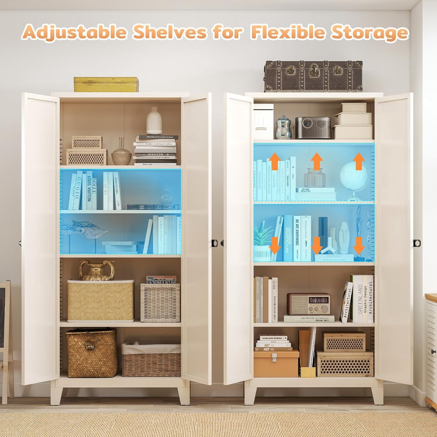 70" Tall Metal Storage Cabinet with 3-Digit Combination Lock, Steel Pantry Cabinet with 4 Adjustable Shelves & 2 Doors, Secure Freestanding Organizer for Home, Office, Garage, Beige