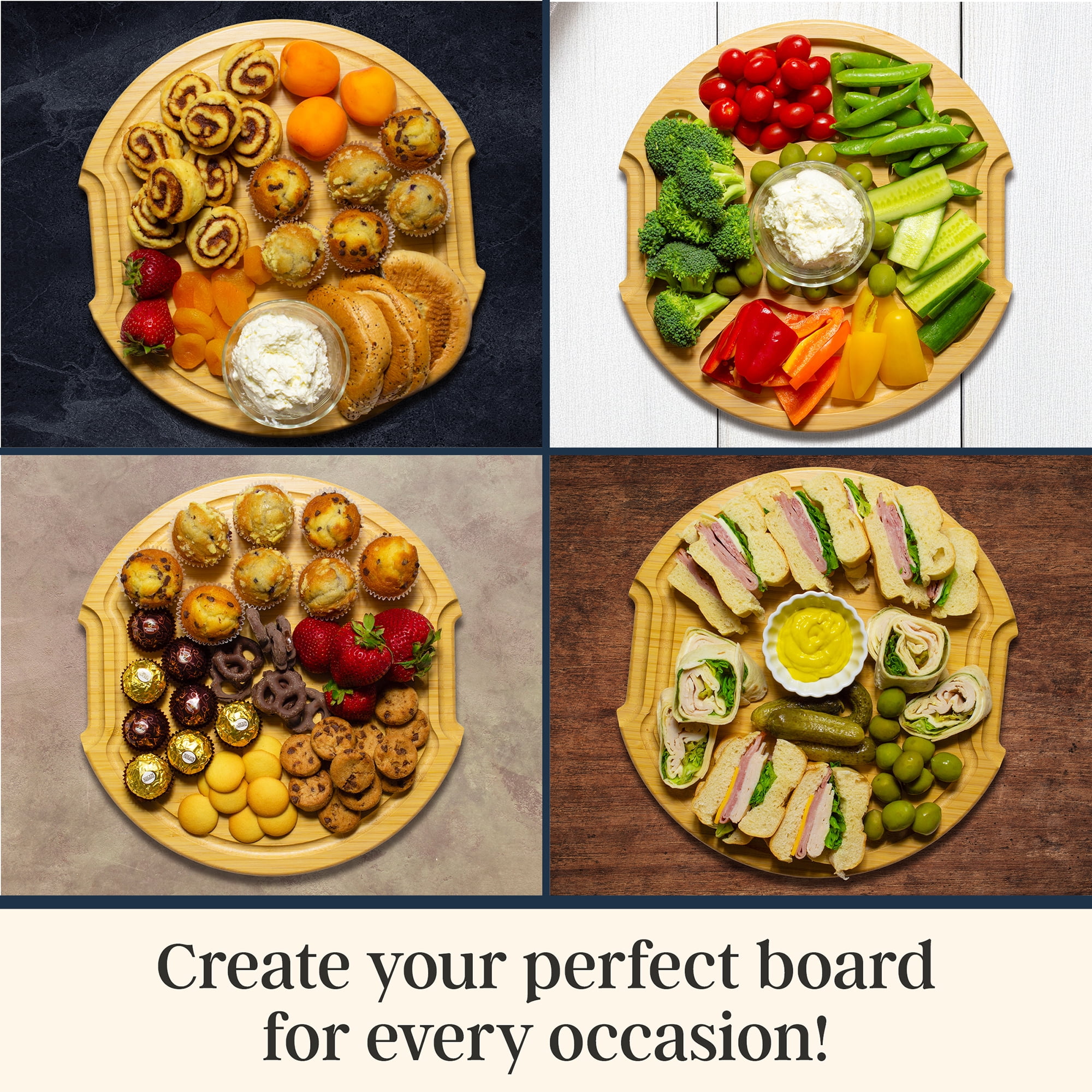 Totally Bamboo Flip, Serve & Store Charcuterie Board with Lid – Reversible Cutting Board & Serving Tray with Compartments, Juice Groove Side, Locking Travel Cover, 12.75 x 12.2  Inches