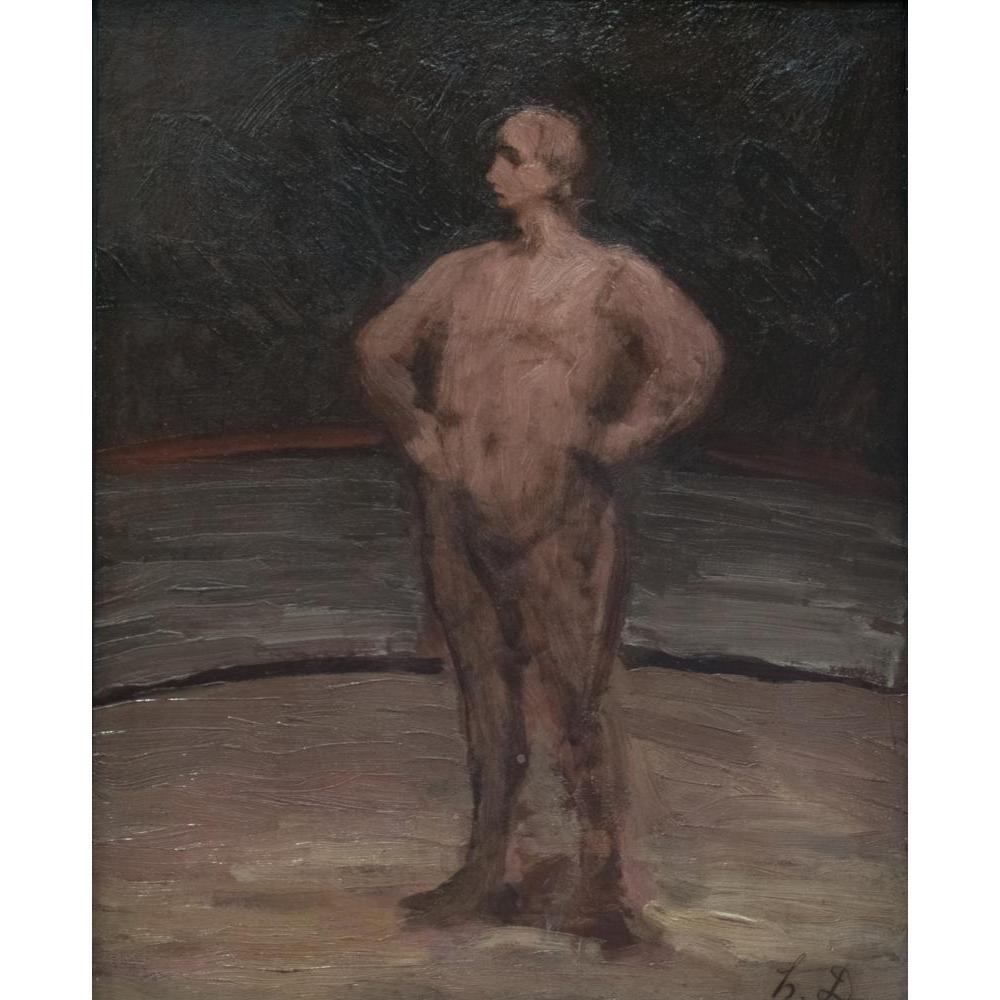 Honoré Daumier 12x14 Black Modern Framed Museum Art Print Titled - The Wrestler (1865-1870)