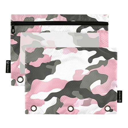 ALAZA 2 Pack Pencil Pouch Camouflage Pink Pencil Case for 3 Ring Binder Clear Window Pencil Bag Organizers
