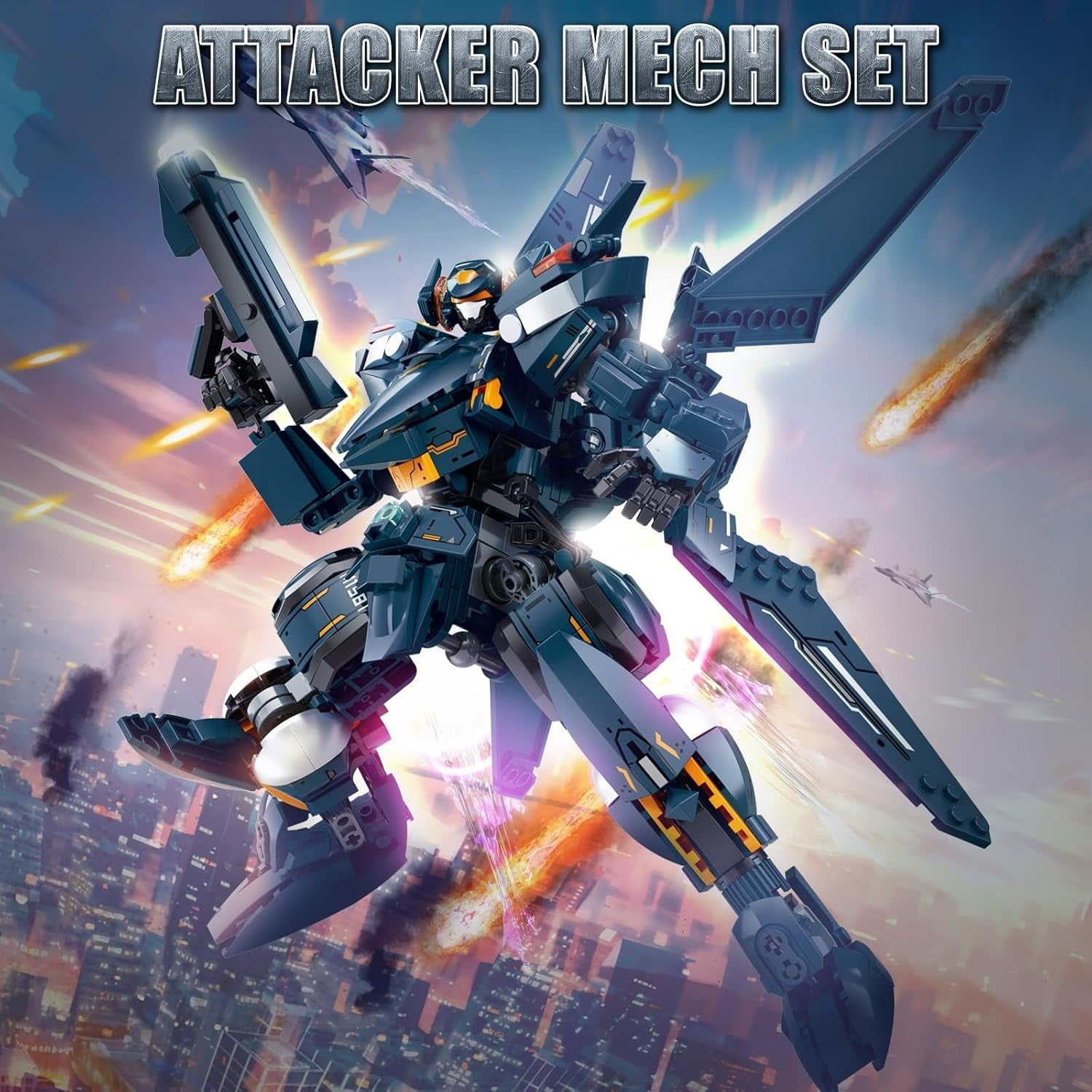 Attacker Mech Robot Transforming Building Blocks Set for Adults,City Warrior Justice Hero Soldier Mech Model Building Kit, Cool Creative Robots Toys Gift for Teens, 569 Pieces