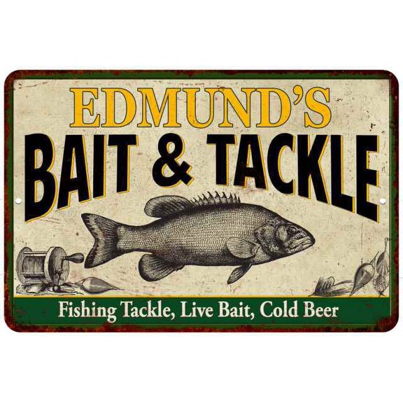EDMUND'S Bait & Tackle Personalized Metal Sign Man Cave 12x18 112180016390