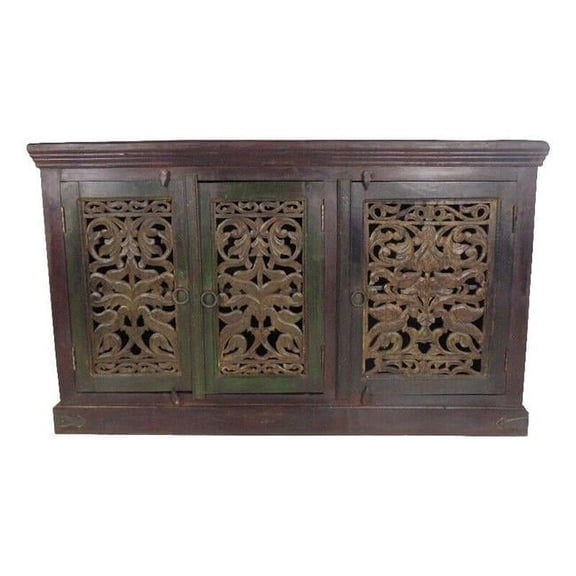Arvada Mango Solid Wood 3 Door Hand-Carved Sideboard/Buffet in Brown