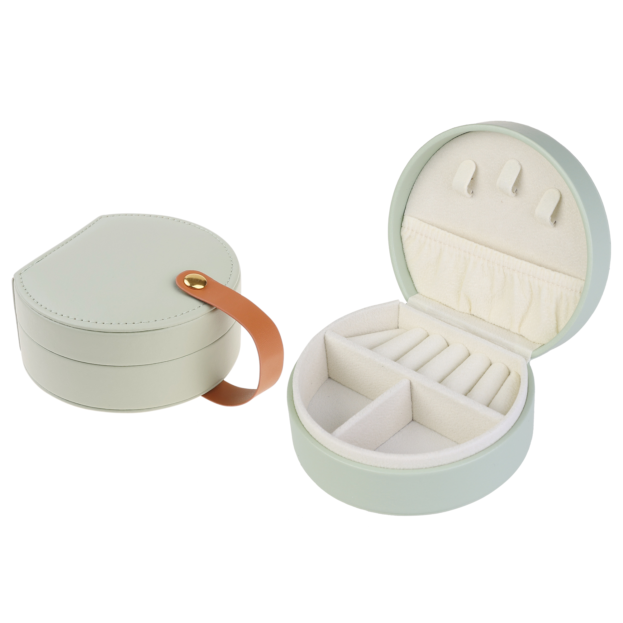 Unique Bargains Jewelry Box Small PU Leather Jewelry Organizer Case Storage Display Holder Light Green