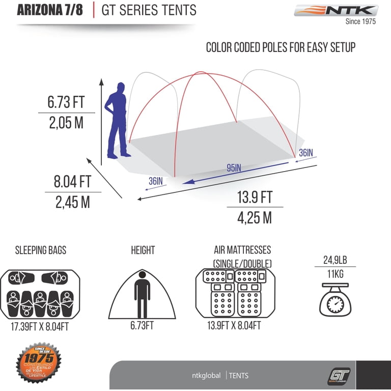 NTK Arizona GT 7 to 8 Person 14 by 8 Foot Sport Camping Tent 100