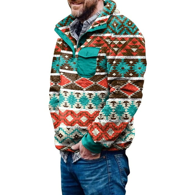 Men‘s Winter Fleece Pullover Sweatshirt Jacket Button Collar Warm Sweater Coat