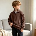 thumbnail image 6 of LOINRODI Boys Polo Quarter Zip Waffle Knit Sweater Lapel Fashion Long Sleeve Soft School Outdoor Pullover Brown 7 Years, 6 of 9