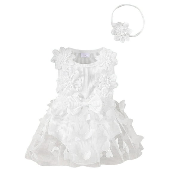 Onesies Ribbed Bowknot Headband Set Sleeveless Summer Breathable Design Baby Girl Romper White 9 Months-12 Months