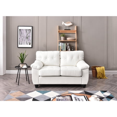 Modern Loveseat Sofa - Faux Leather, Tufted Back, Pocket Coil - 57" Wide, Easy Clean