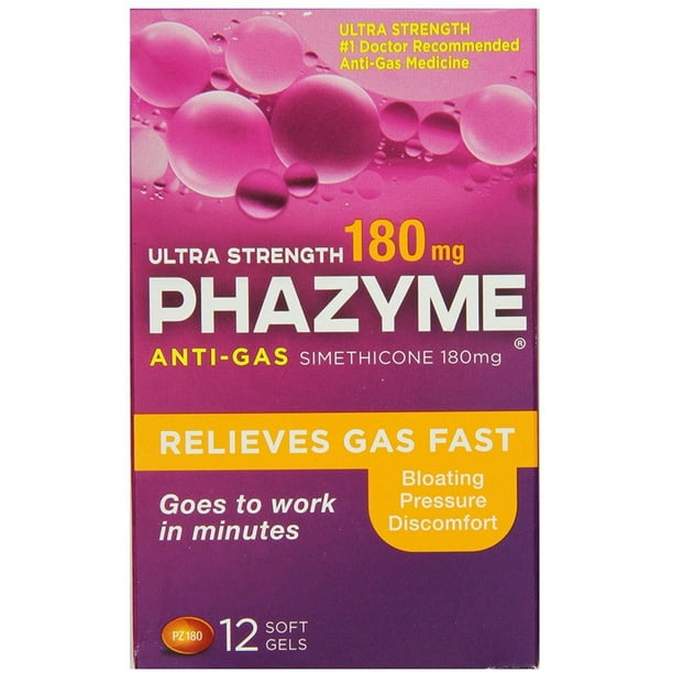 3 Pack Phazyme Ultra Strength AntiGas 180 mg Softgels 12 ea