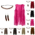 thumbnail image 5 of Women's Fringe Vest 60s 70s Hippie Vest Sleeveless Cowgirl Western Faux Suede Tassel Leather Jacket with Earrings and Necklace for Hippie Party, 5 of 5