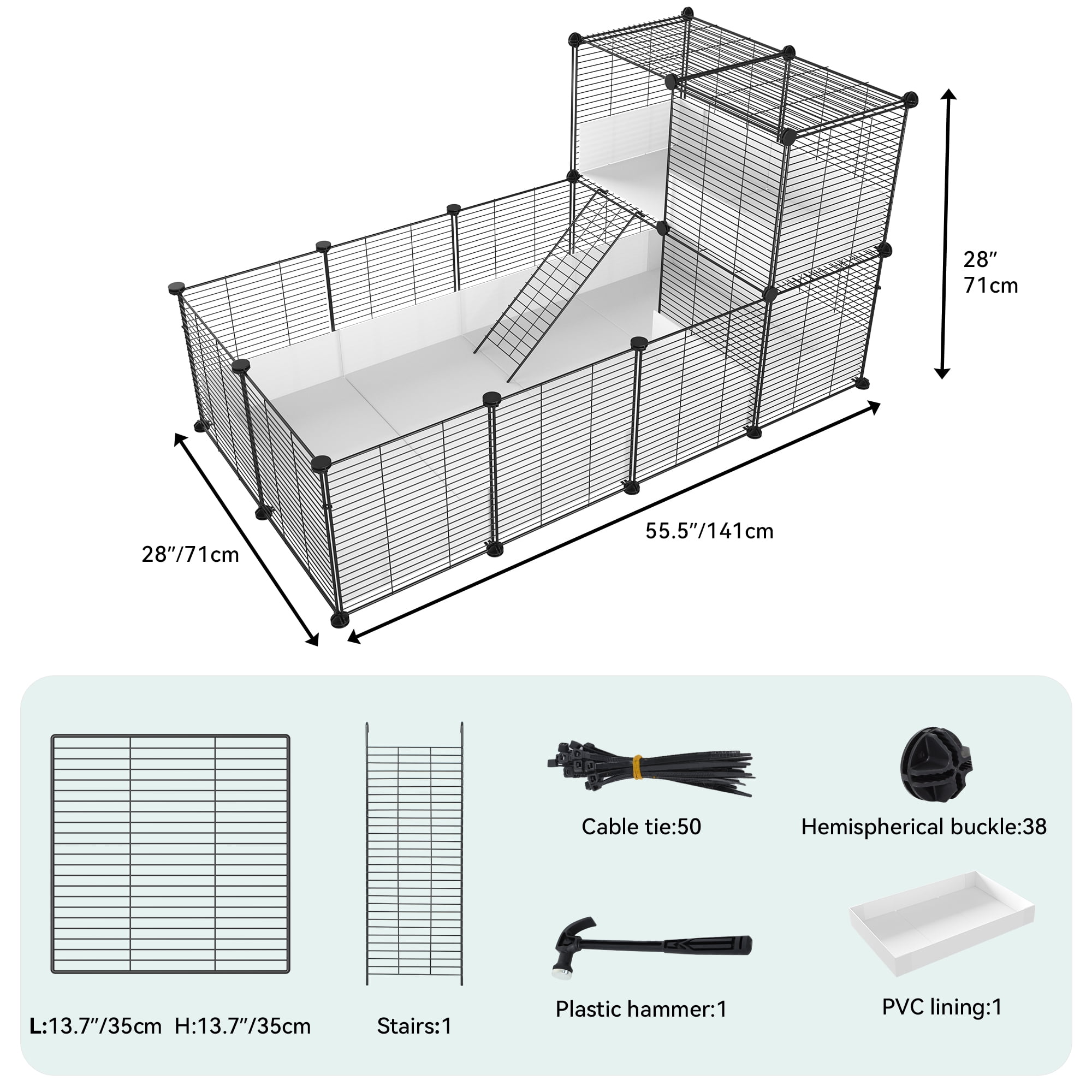 Dextrus Small Animal Cage with Waterproof Liner,Indoor Guinea Pig Habitat, Puppy Pet Chinchilla Playpen, DIY-Friendly Pet Fence with 30PCS Metal Grids, Loft, and Partition for Versatile Configuration